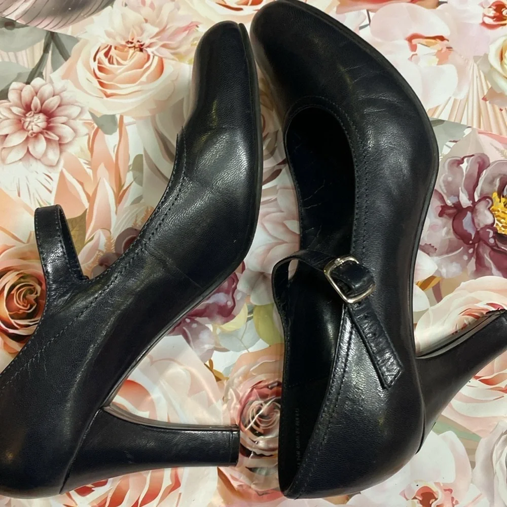 Apostrophe Leather Heels 9.5 Wedding Guest Office Mary Jane Neutral Fall